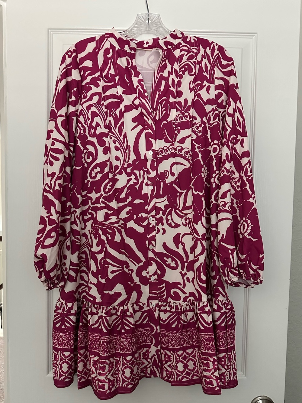 NWOT Sunday Up Fuchsia and White Floral Long-Sleeve Tunic Dress Size Small